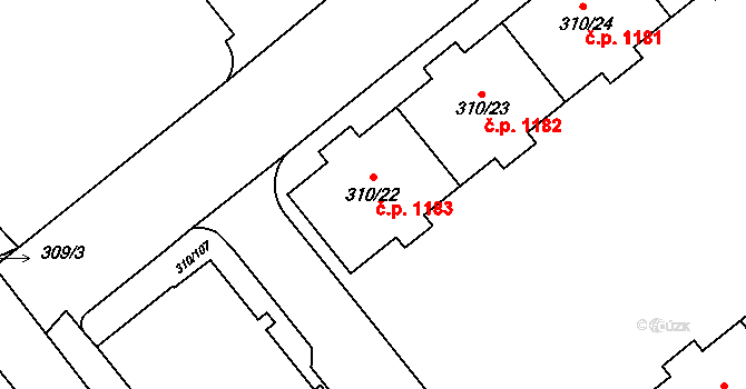Michle 1183, Praha na parcele st. 310/22 v KÚ Michle, Katastrální mapa