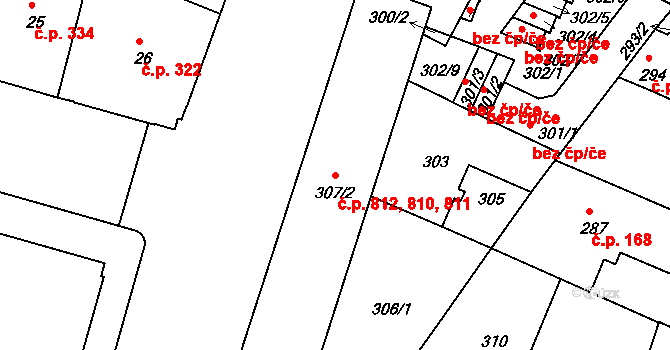 Podolí 810,811,812, Praha na parcele st. 307/2 v KÚ Podolí, Katastrální mapa