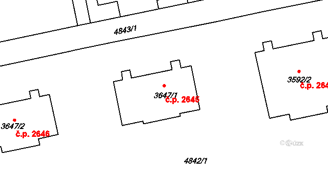 Smíchov 2645, Praha na parcele st. 3647/1 v KÚ Smíchov, Katastrální mapa