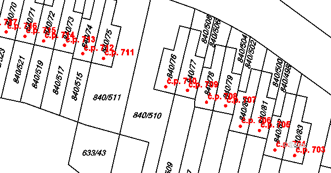 Bohnice 710, Praha na parcele st. 840/76 v KÚ Bohnice, Katastrální mapa