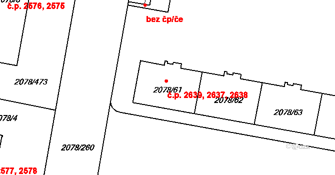 Záběhlice 2637, Praha na parcele st. 2078/61 v KÚ Záběhlice, Katastrální mapa