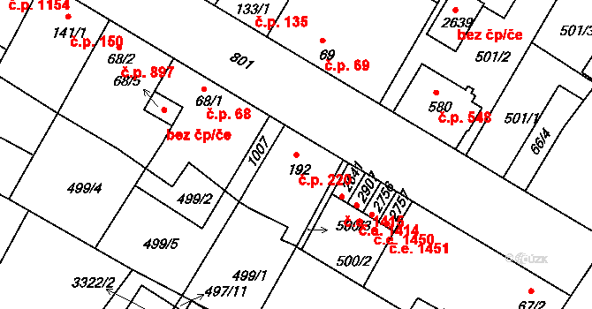 Sezimovo Ústí 220 na parcele st. 192 v KÚ Sezimovo Ústí, Katastrální mapa