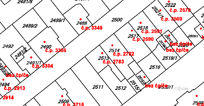 Chomutov 2783 na parcele st. 2513 v KÚ Chomutov II, Katastrální mapa