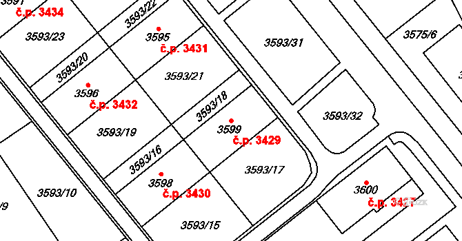 Chomutov 3429 na parcele st. 3599 v KÚ Chomutov I, Katastrální mapa