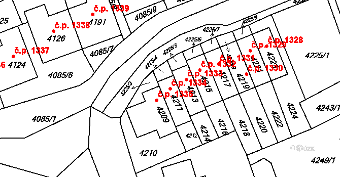 Jirkov 1334 na parcele st. 4211 v KÚ Jirkov, Katastrální mapa