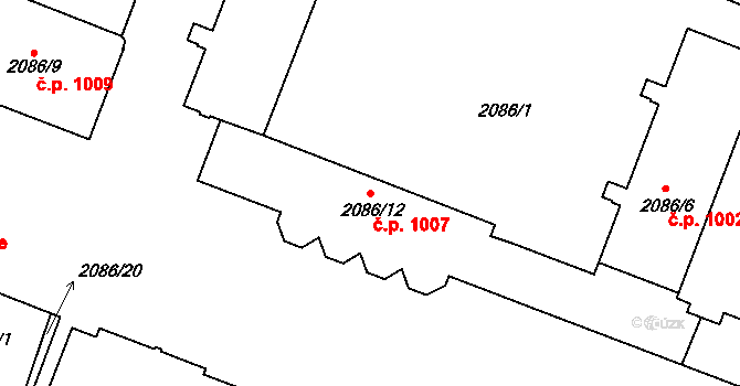 Kuřim 1007 na parcele st. 2086/12 v KÚ Kuřim, Katastrální mapa