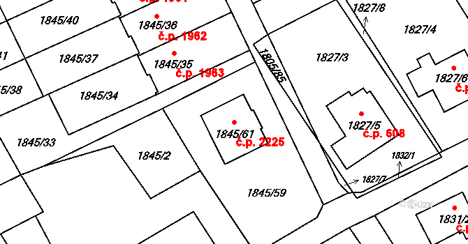 Mizerov 2225, Karviná na parcele st. 1845/61 v KÚ Karviná-město, Katastrální mapa