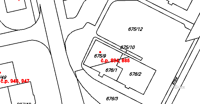 Lobzy 884,885, Plzeň na parcele st. 676/2 v KÚ Lobzy, Katastrální mapa