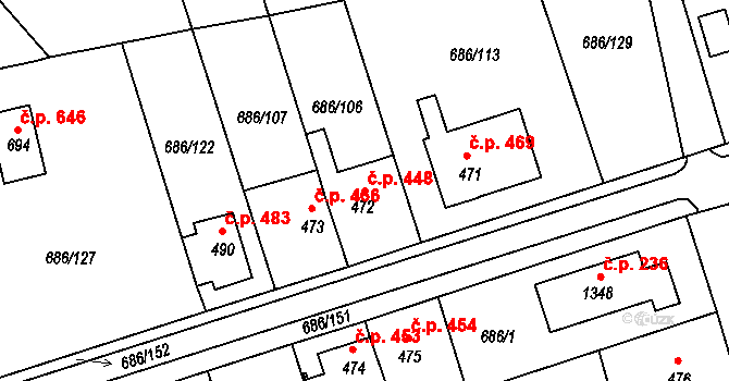 Parník 448, Česká Třebová na parcele st. 472 v KÚ Parník, Katastrální mapa