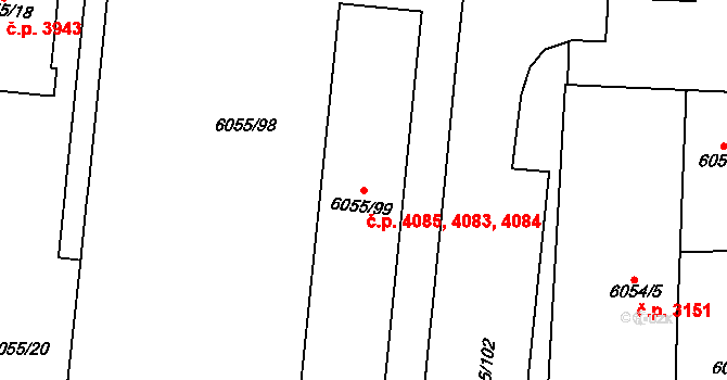 Prostějov 4083,4084,4085 na parcele st. 6055/99 v KÚ Prostějov, Katastrální mapa