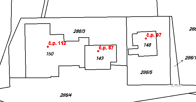 Hůrky 87, Lišov na parcele st. 143 v KÚ Hůrky u Lišova, Katastrální mapa