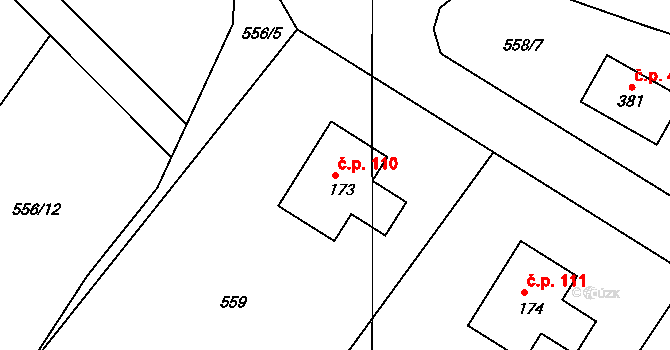 Minkovice 110, Šimonovice na parcele st. 173 v KÚ Minkovice, Katastrální mapa