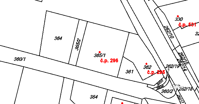 Habartov 296 na parcele st. 365/1 v KÚ Habartov, Katastrální mapa