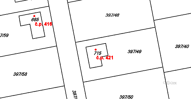 Opatovice nad Labem 421 na parcele st. 715 v KÚ Opatovice nad Labem, Katastrální mapa