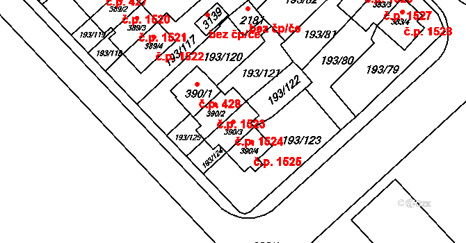 Sezimovo Ústí 1524 na parcele st. 390/3 v KÚ Sezimovo Ústí, Katastrální mapa