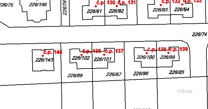 Hájek u Uhříněvsi 137, Praha na parcele st. 226/101 v KÚ Hájek u Uhříněvsi, Katastrální mapa