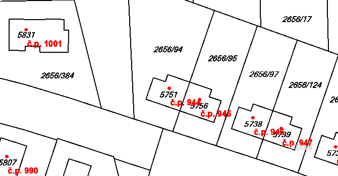 Střední Předměstí 944, Trutnov na parcele st. 5751 v KÚ Trutnov, Katastrální mapa