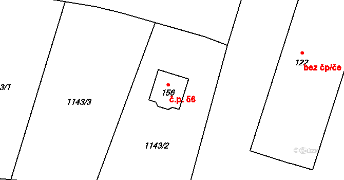Výrov 56, Husinec na parcele st. 156 v KÚ Výrov u Husince, Katastrální mapa
