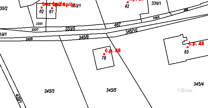 Roženecké Paseky 46, Věcov na parcele st. 78 v KÚ Roženecké Paseky, Katastrální mapa