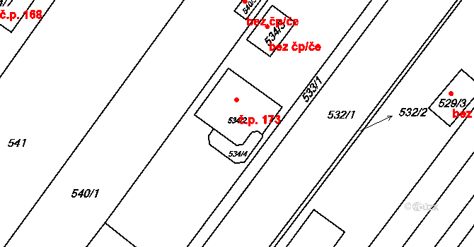 Dyje 173 na parcele st. 534/2 v KÚ Dyje, Katastrální mapa