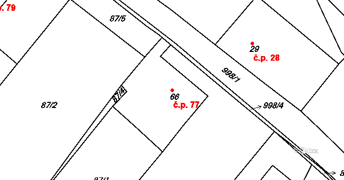 Hošťálkovy 77 na parcele st. 66 v KÚ Hošťálkovy, Katastrální mapa