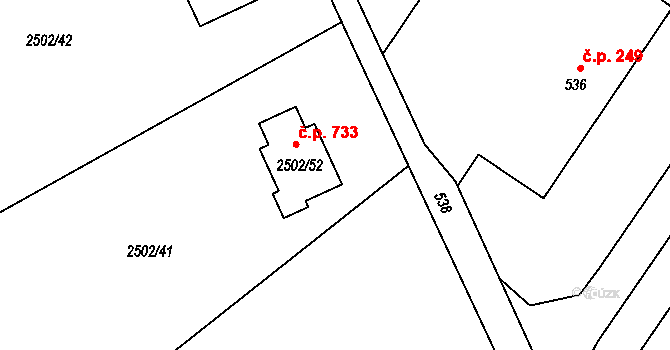 Rapotín 733 na parcele st. 2502/52 v KÚ Rapotín, Katastrální mapa