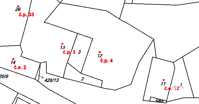 Podolí 4, Kolinec na parcele st. 12 v KÚ Podolí u Klatov, Katastrální mapa