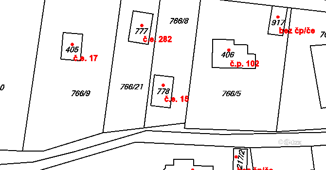 Čisovice 15 na parcele st. 778 v KÚ Čisovice, Katastrální mapa