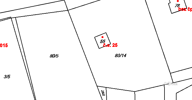 Zdeslavice 25, Chlístovice na parcele st. 55 v KÚ Zdeslavice u Chlístovic, Katastrální mapa
