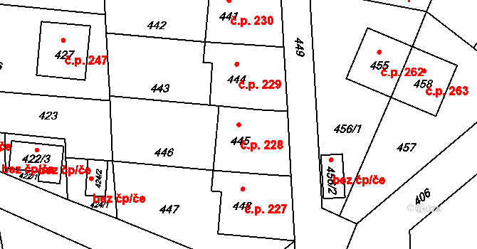 Neveklov 228 na parcele st. 445 v KÚ Neveklov, Katastrální mapa