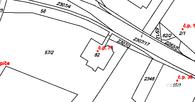 Uhřínov 73 na parcele st. 82 v KÚ Uhřínov u Velkého Meziříčí, Katastrální mapa