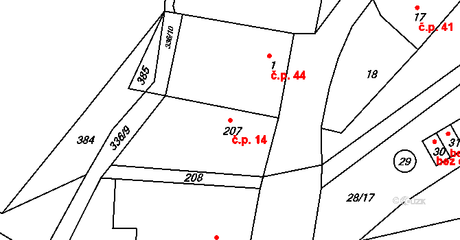 Chrastěšov 14, Vizovice na parcele st. 207 v KÚ Chrastěšov, Katastrální mapa