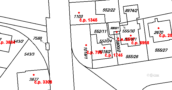 Zlín 795 na parcele st. 1018/1 v KÚ Zlín, Katastrální mapa