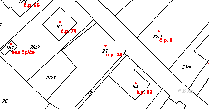 Milostovice 34, Opava na parcele st. 21 v KÚ Milostovice, Katastrální mapa