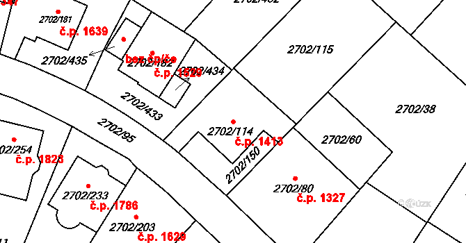 Předměstí 1413, Opava na parcele st. 2702/114 v KÚ Opava-Předměstí, Katastrální mapa