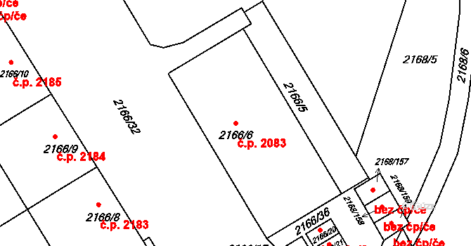 Předměstí 2083, Opava na parcele st. 2166/6 v KÚ Opava-Předměstí, Katastrální mapa
