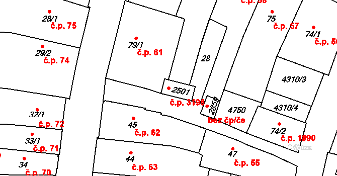 Dvůr Králové nad Labem 3196 na parcele st. 2501 v KÚ Dvůr Králové nad Labem, Katastrální mapa