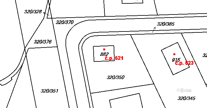 Přední Ptákovice 621, Strakonice na parcele st. 882 v KÚ Přední Ptákovice, Katastrální mapa