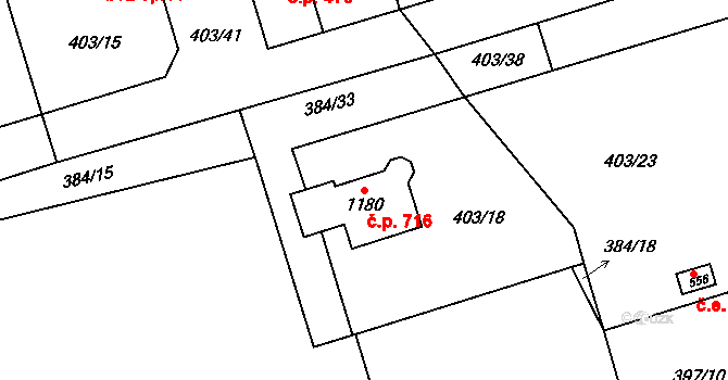 Veltrusy 716 na parcele st. 1180 v KÚ Veltrusy, Katastrální mapa