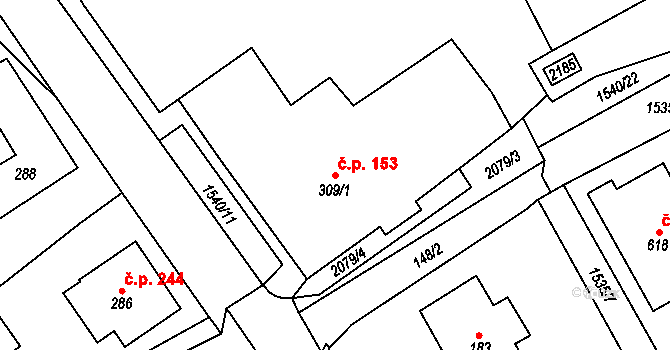 Svratouch 153 na parcele st. 309/1 v KÚ Svratouch, Katastrální mapa