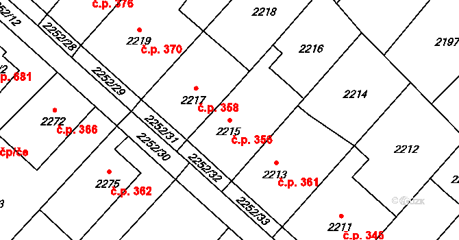 Rapotín 356 na parcele st. 2215 v KÚ Rapotín, Katastrální mapa