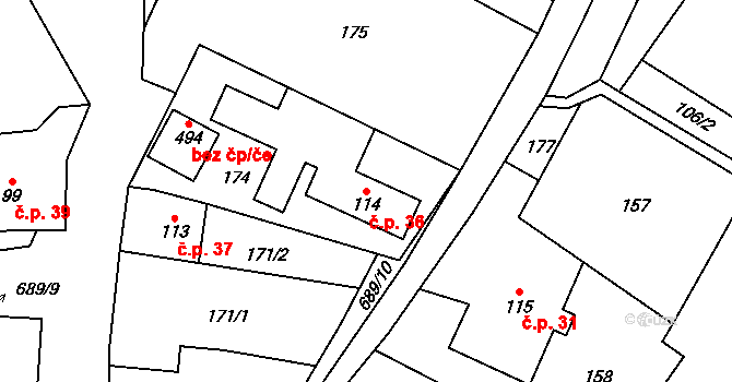 Ruda nad Moravou 36 na parcele st. 114 v KÚ Ruda nad Moravou, Katastrální mapa