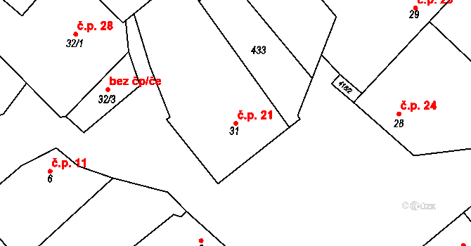 Konětopy 21 na parcele st. 31 v KÚ Konětopy, Katastrální mapa