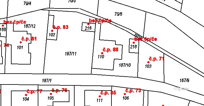 Únětice 88 na parcele st. 110 v KÚ Únětice u Prahy, Katastrální mapa