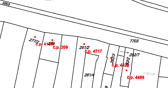 Prostějov 4717 na parcele st. 281/2 v KÚ Prostějov, Katastrální mapa