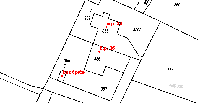 Jeseník nad Odrou 36 na parcele st. 385 v KÚ Jeseník nad Odrou, Katastrální mapa