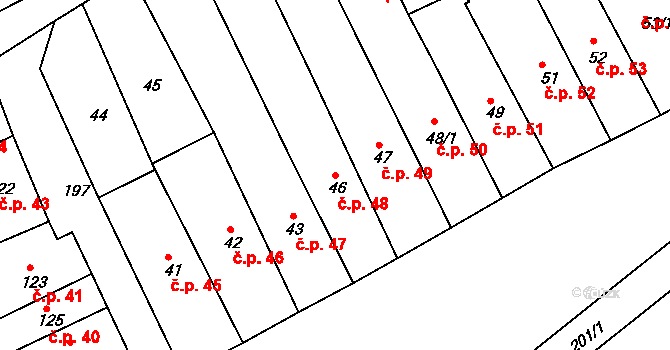 Odry 48 na parcele st. 46 v KÚ Odry, Katastrální mapa