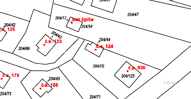 Lipno nad Vltavou 124 na parcele st. 204/44 v KÚ Lipno nad Vltavou, Katastrální mapa
