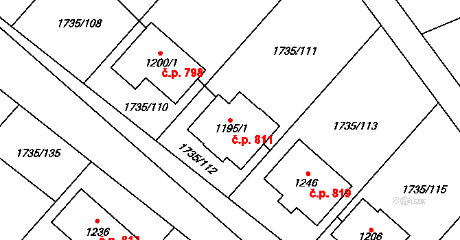 Polešovice 811 na parcele st. 1195/1 v KÚ Polešovice, Katastrální mapa