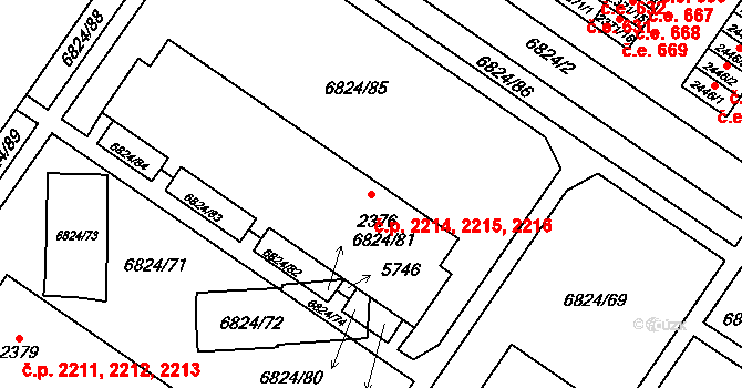 Žatec 2214,2215,2216 na parcele st. 2376 v KÚ Žatec, Katastrální mapa
